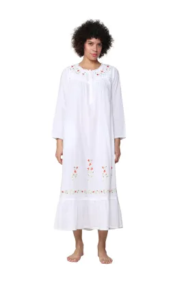 100% Cotton Embroidered Long Sleeve Gown 100% Cotton Embroidered Long Sleeve Gown