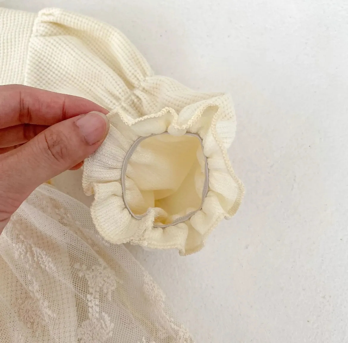 $17.50 EA - 3-6M X 2, 6-12M X 2, 12-24M x 2  - Baby Girls Ivory High Neck with Lace Skirted Romper