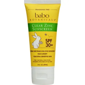 Babo Botanicals Sunscreen - Clear Zinc Unscented Spf 30 - 3 Oz