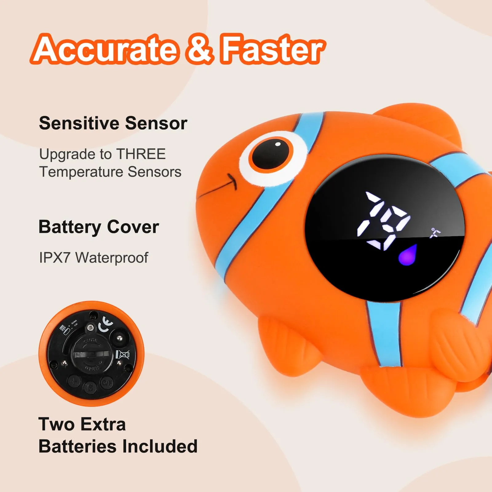 Baby Bath Thermometer,The Infant Baby Bath Floating Toy, Safety Temperature Water Thermometer, Baby Temperature Warning, LED Display Warning Thermometer, Baby Bath Essentials (Clownfish) Clownfish