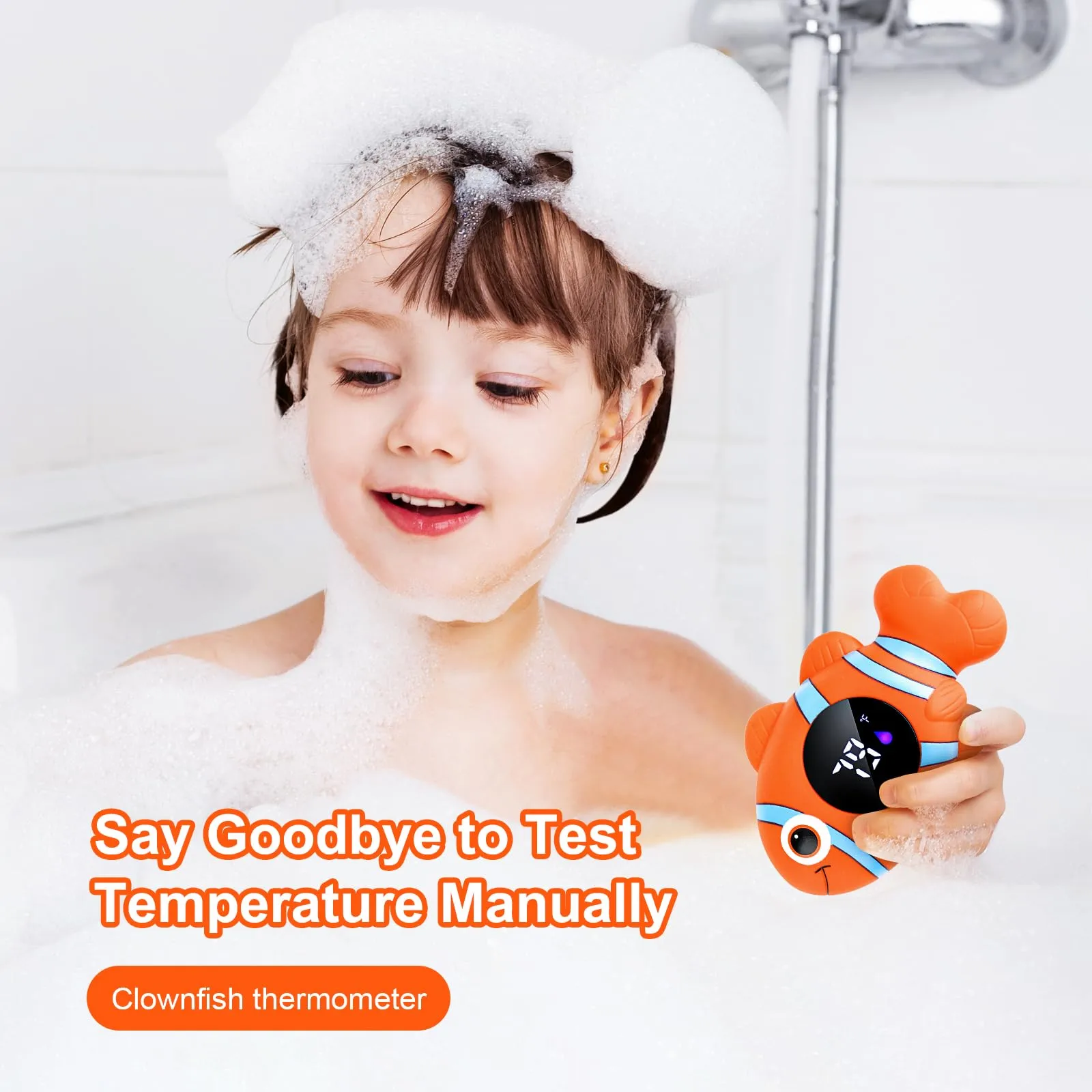 Baby Bath Thermometer,The Infant Baby Bath Floating Toy, Safety Temperature Water Thermometer, Baby Temperature Warning, LED Display Warning Thermometer, Baby Bath Essentials (Clownfish) Clownfish