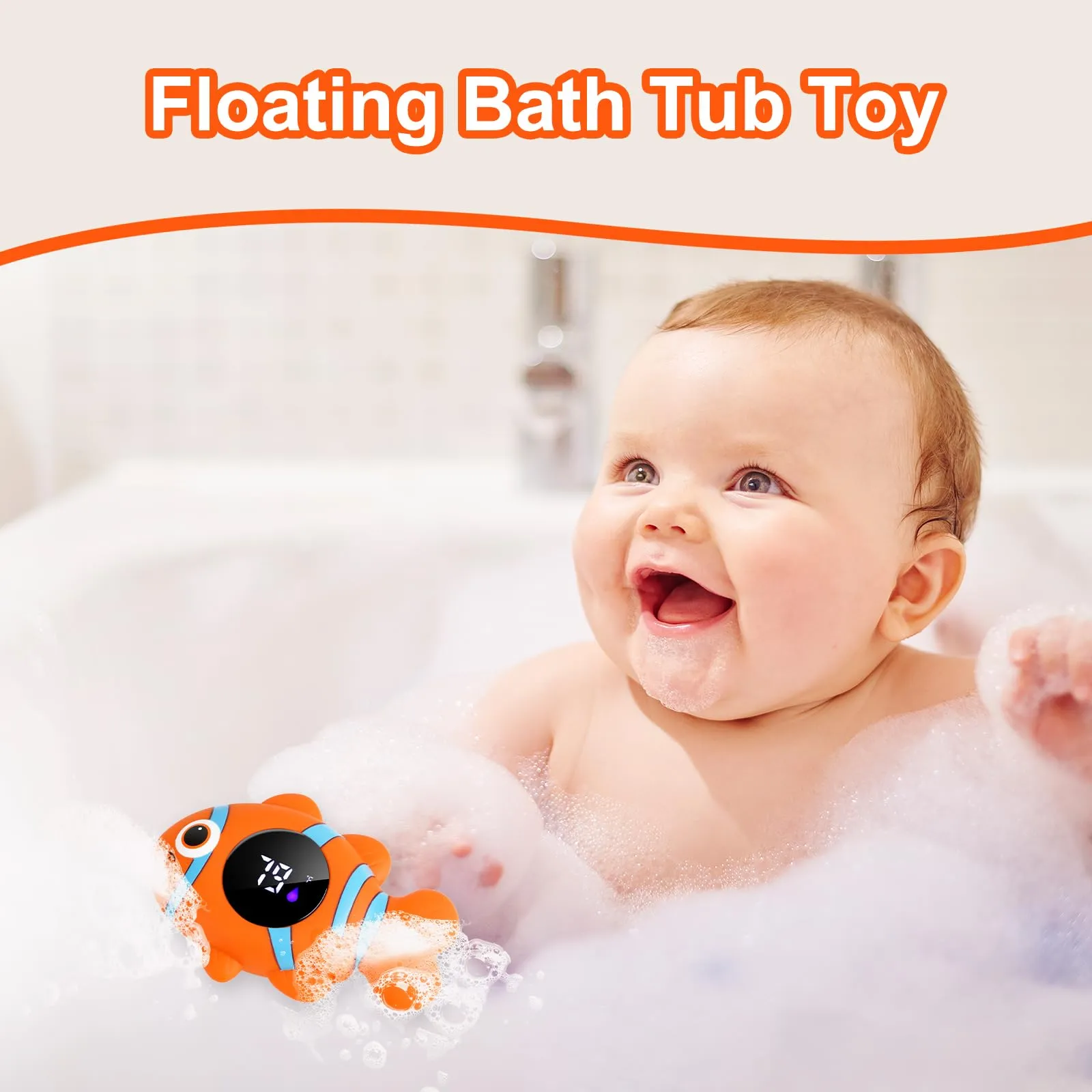 Baby Bath Thermometer,The Infant Baby Bath Floating Toy, Safety Temperature Water Thermometer, Baby Temperature Warning, LED Display Warning Thermometer, Baby Bath Essentials (Clownfish) Clownfish