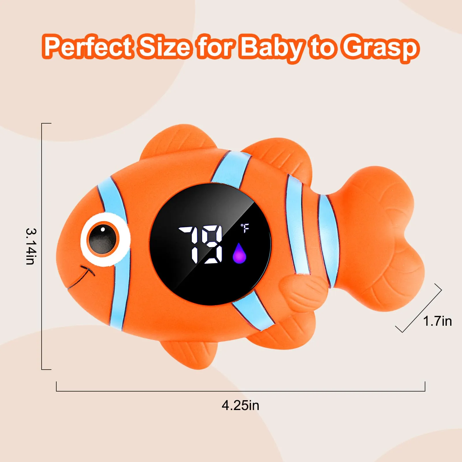 Baby Bath Thermometer,The Infant Baby Bath Floating Toy, Safety Temperature Water Thermometer, Baby Temperature Warning, LED Display Warning Thermometer, Baby Bath Essentials (Clownfish) Clownfish