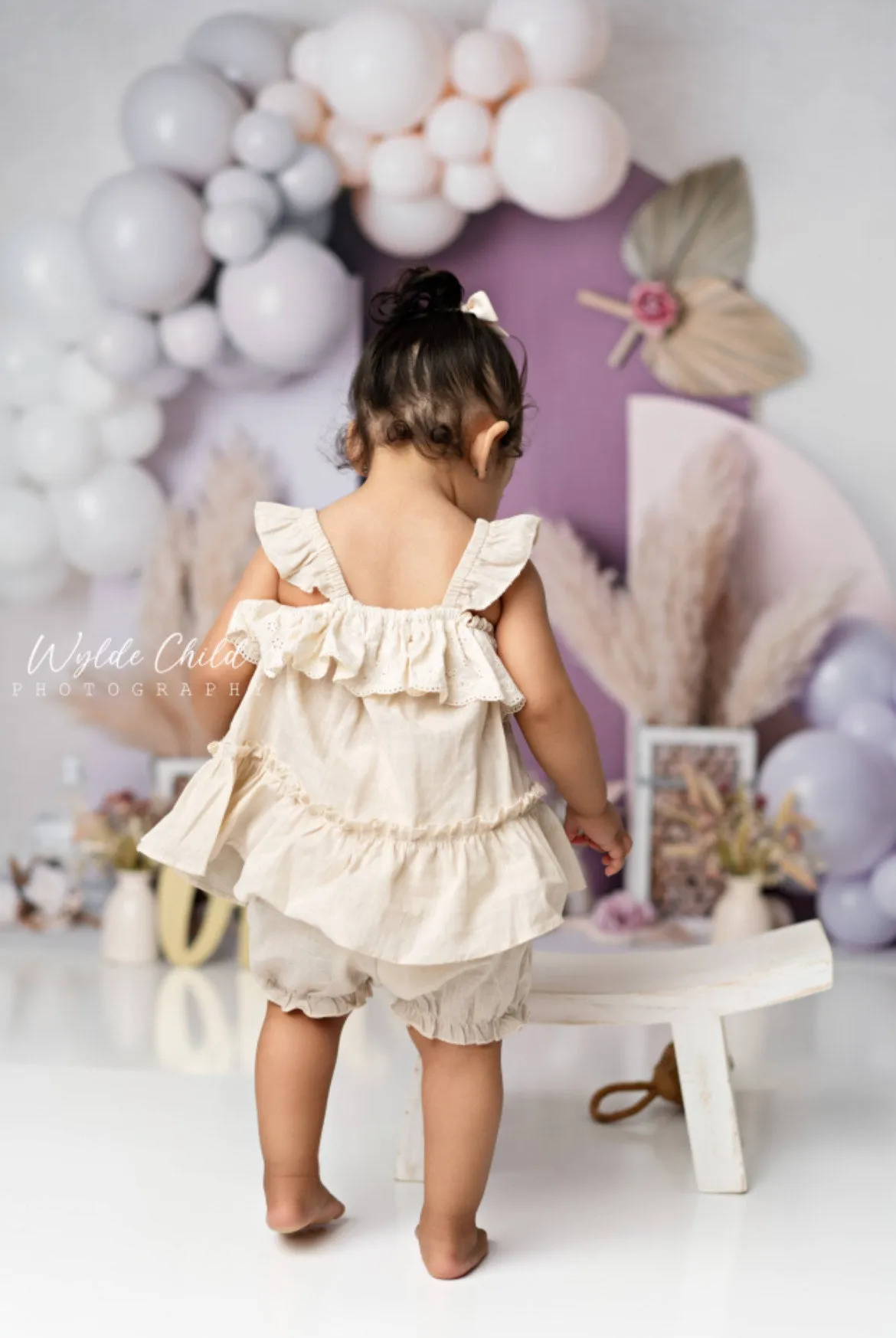 Baby Girls Natural Tan Linen Ruffle 2 Piece Outfit