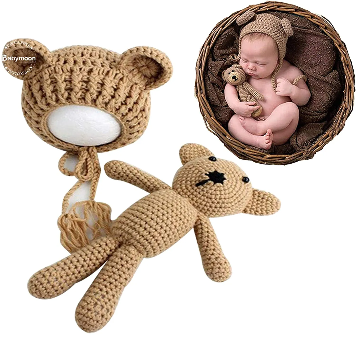 Babymoon Bear Teddy with Cap New Born Baby Photography Shoot Props Costumes