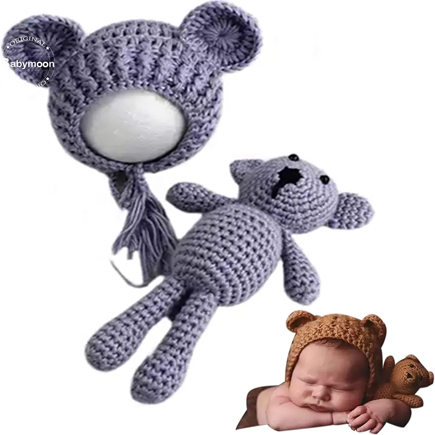 Babymoon Bear Teddy with Cap New Born Baby Photography Shoot Props Costumes