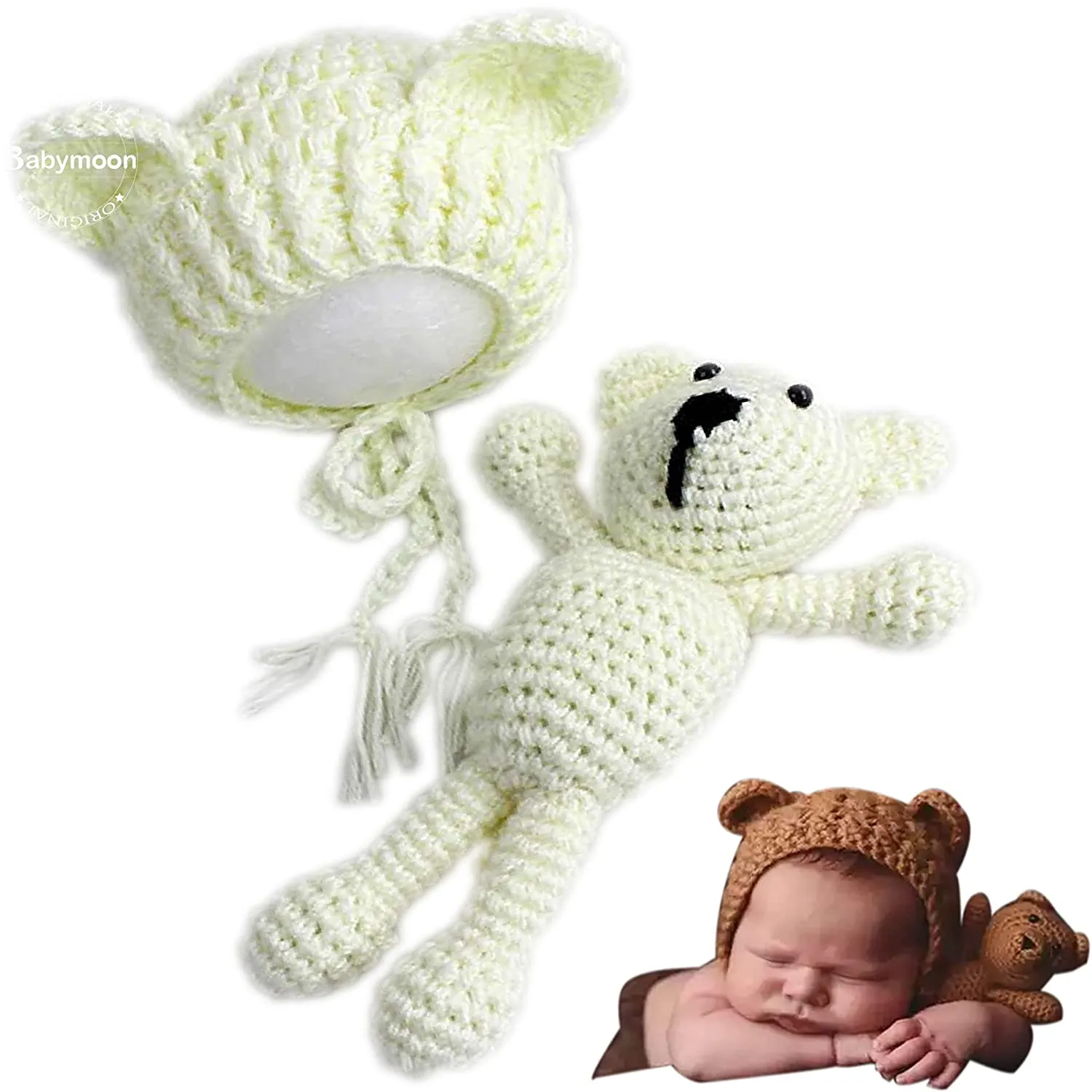 Babymoon Bear Teddy with Cap New Born Baby Photography Shoot Props Costumes