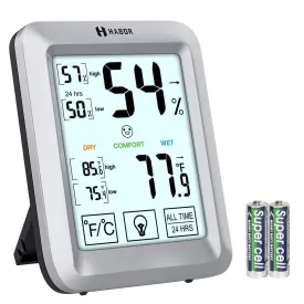 Habor Hygrometer Indoor Thermometer with Jumbo Touchscreen and Backlight, Room Thermometer Humidity Gauge Indicator for Home Office Greenhouse Cellar (4.3 X 3.3 Inch)