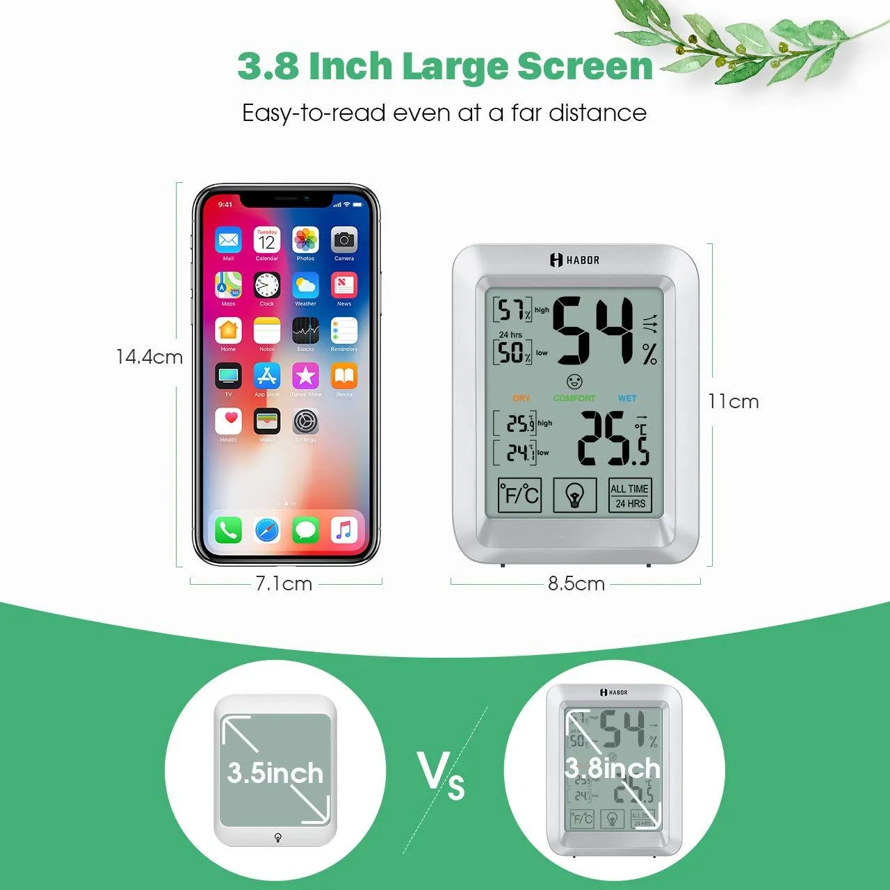 Habor Hygrometer Indoor Thermometer with Jumbo Touchscreen and Backlight, Room Thermometer Humidity Gauge Indicator for Home Office Greenhouse Cellar (4.3 X 3.3 Inch)
