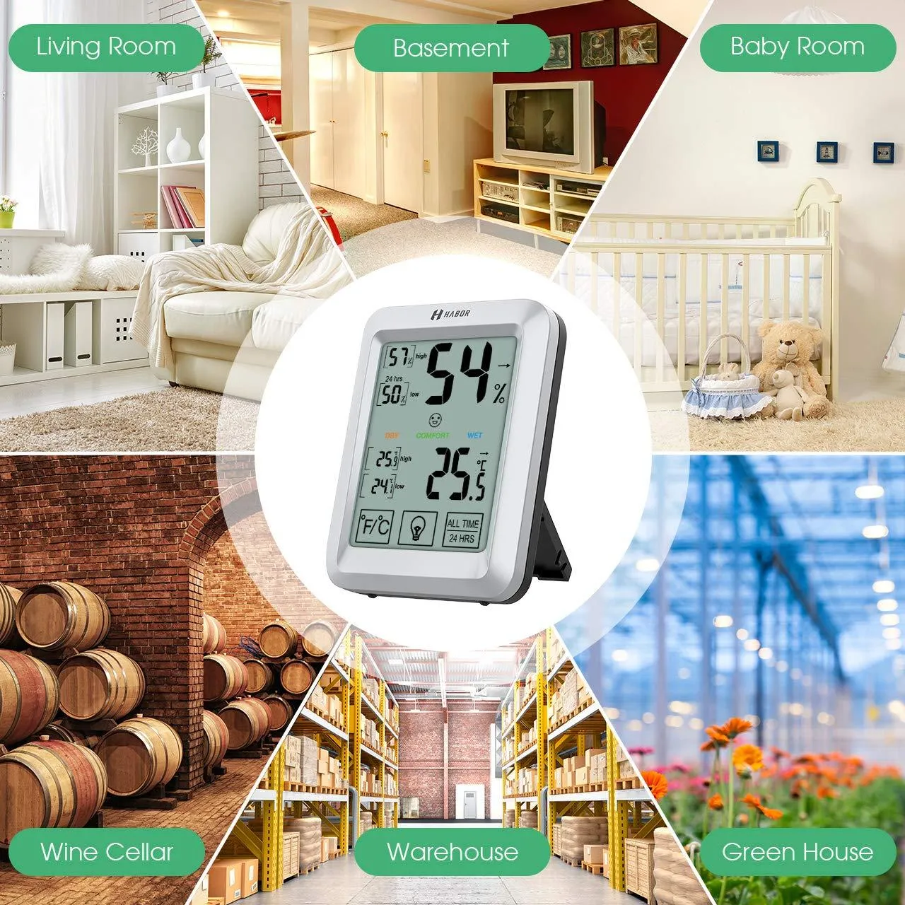Habor Hygrometer Indoor Thermometer with Jumbo Touchscreen and Backlight, Room Thermometer Humidity Gauge Indicator for Home Office Greenhouse Cellar (4.3 X 3.3 Inch)