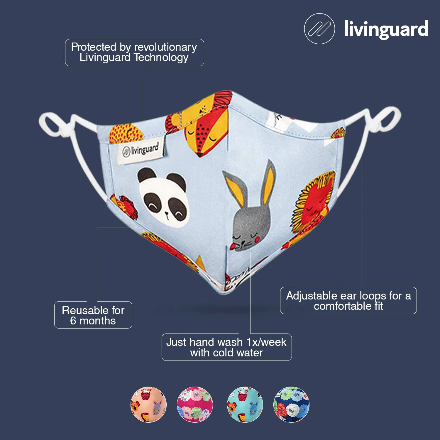 Livinguard Kids STREET Mask - Blue Koala |Anti-Microbial |Destroys 99.9% Coronavirus | Washable & Reusable
