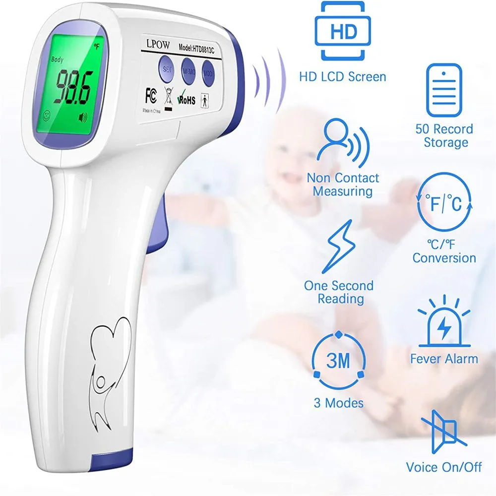 LPOW Infrared Digital Body Thermometer, 3 Colors Backlight, 50 Memories Recall,  All Ages