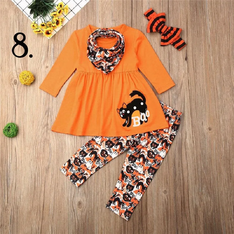 Orange Top and Boo Cat Pants Set