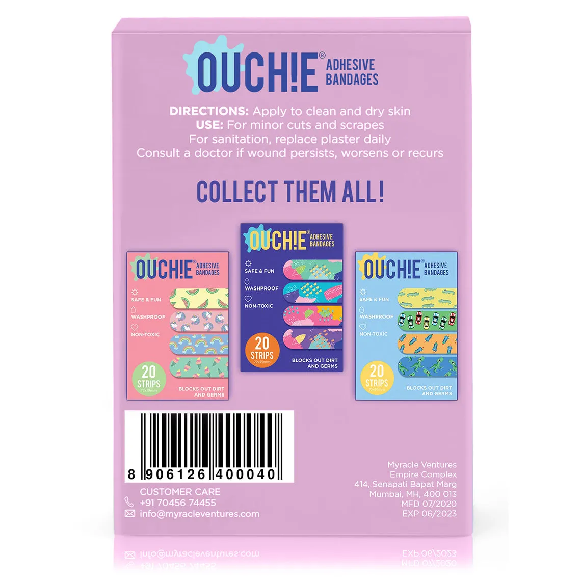 Ouchie Non-Toxic Printed Bandages Combo Set of 2 (40 Pack) - Space Blue & Lavender