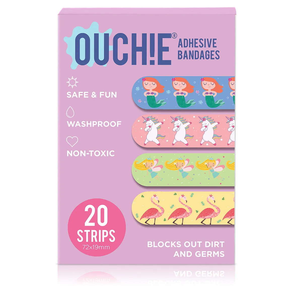 Ouchie Non-Toxic Printed Bandages Combo Set of 2 (40 Pack) - Space Blue & Lavender