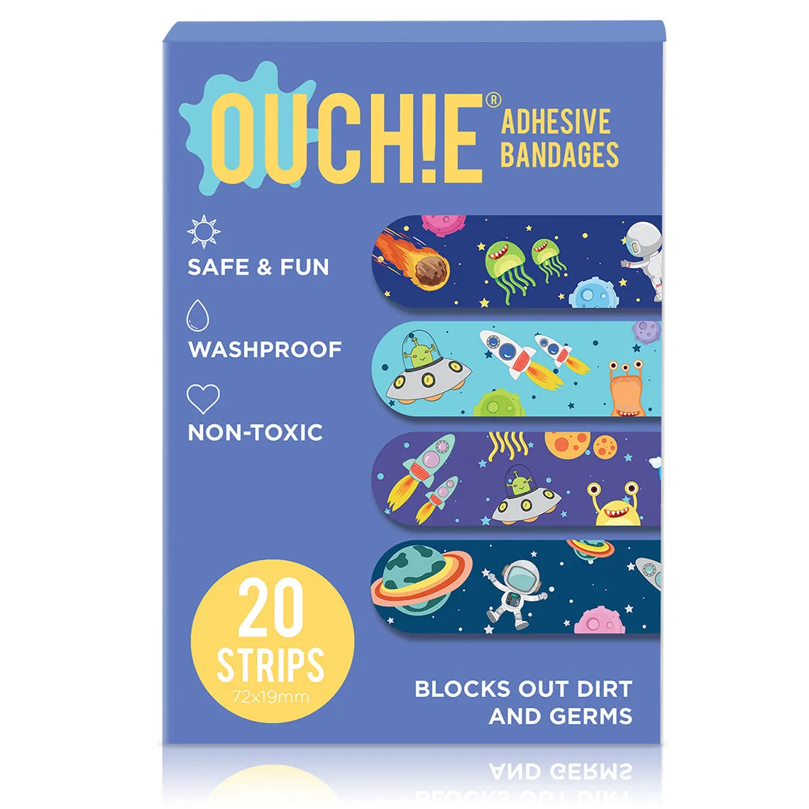 Ouchie Non-Toxic Printed Bandages Combo Set of 2 (40 Pack) - Space Blue & Lavender