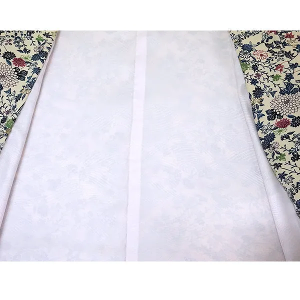 Vintage Haori Kimono Jacket Silk, White(ivory) base,  Seasonal Flowers