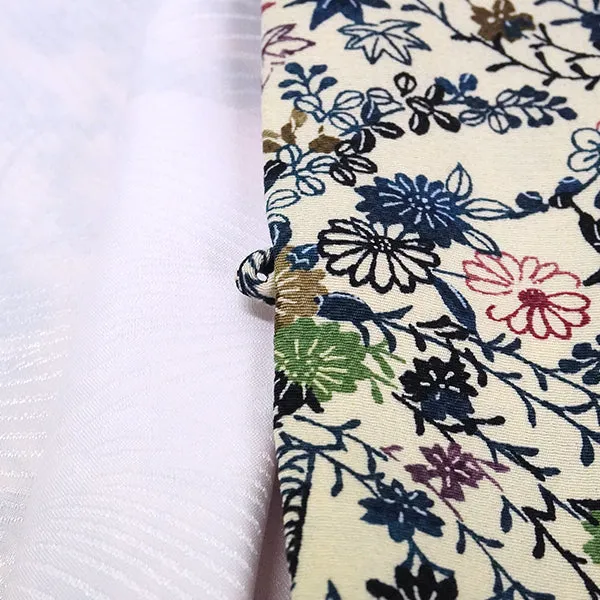 Vintage Haori Kimono Jacket Silk, White(ivory) base,  Seasonal Flowers
