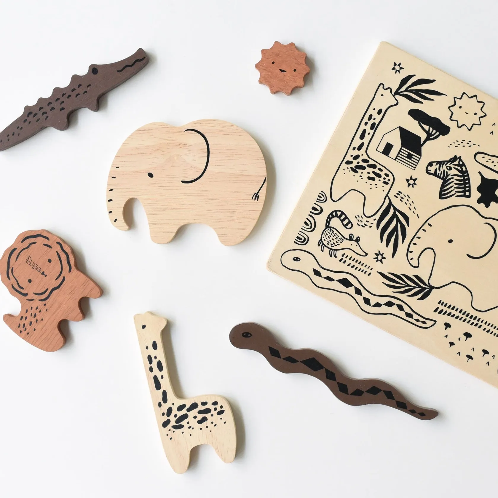 Wooden Tray Puzzle - Safari Animals by Wee Gallery